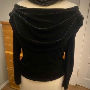 Vintage 1990s JBS LTD Black Stretch Velvet Cowel Neck Cocktail Party Blouse L